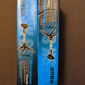 (2) Desk Microphone Stands Heavy Duty 9" Tabletop Adjustable Height NIB